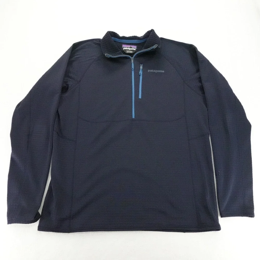 Patagonia R1 Pullover Mens Large Navy Blue Polartec Grid Fleece Quarter Zip